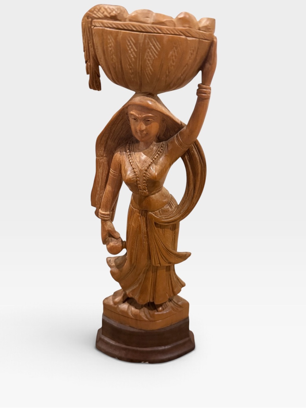 Hand-Carved Wooden Female Figurine - Brown - Indian Curio Center Vintage Retro
